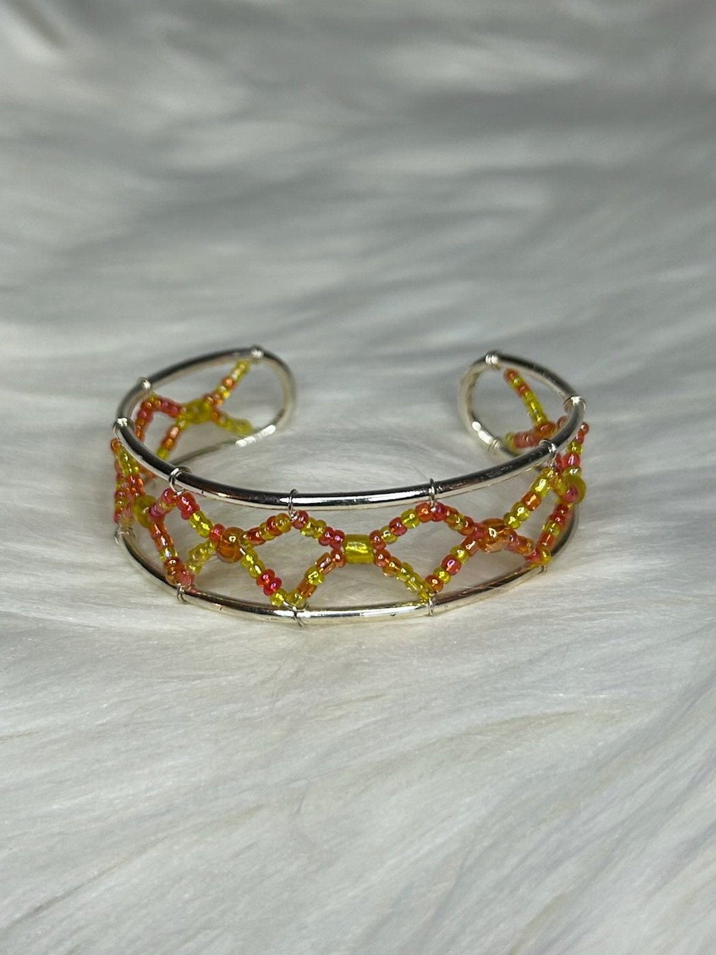 Yellow and Orange Beaded Cuff