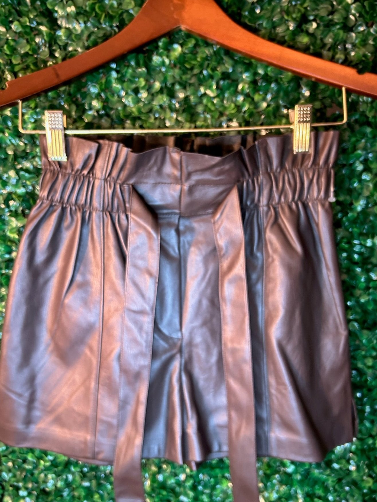 Chocolate Brown Faux Leather Shorts