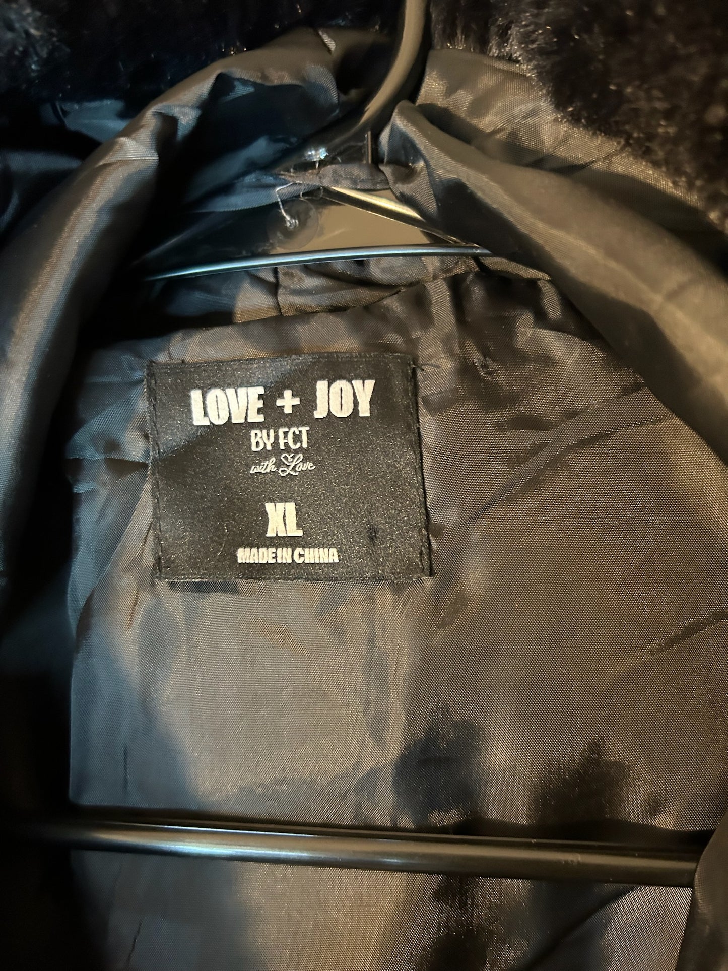 Love + Joy Black Faux Fur Jacket w/ Hood