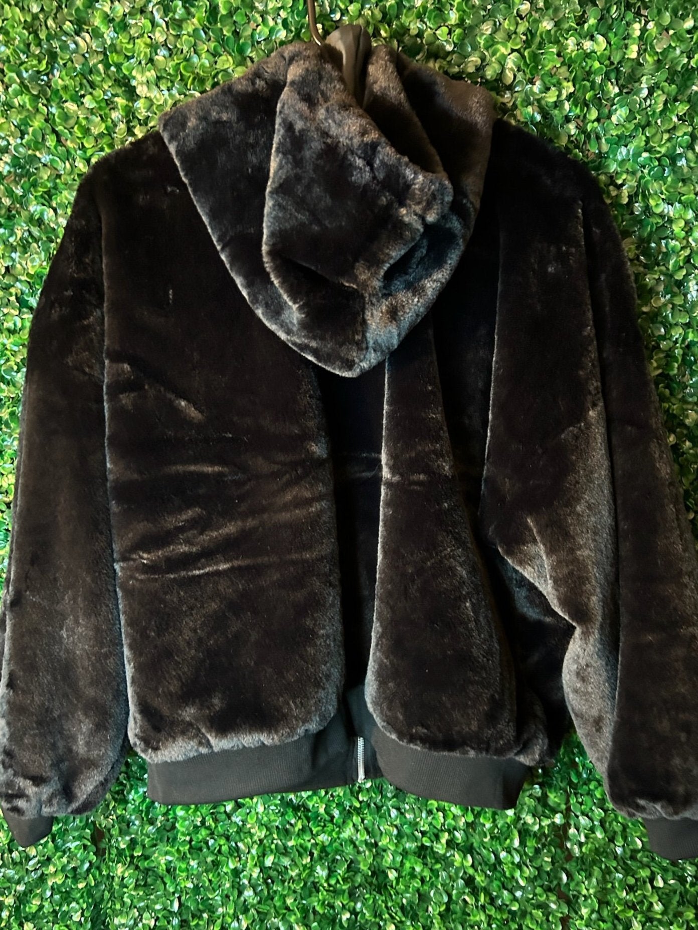 Love + Joy Black Faux Fur Jacket w/ Hood