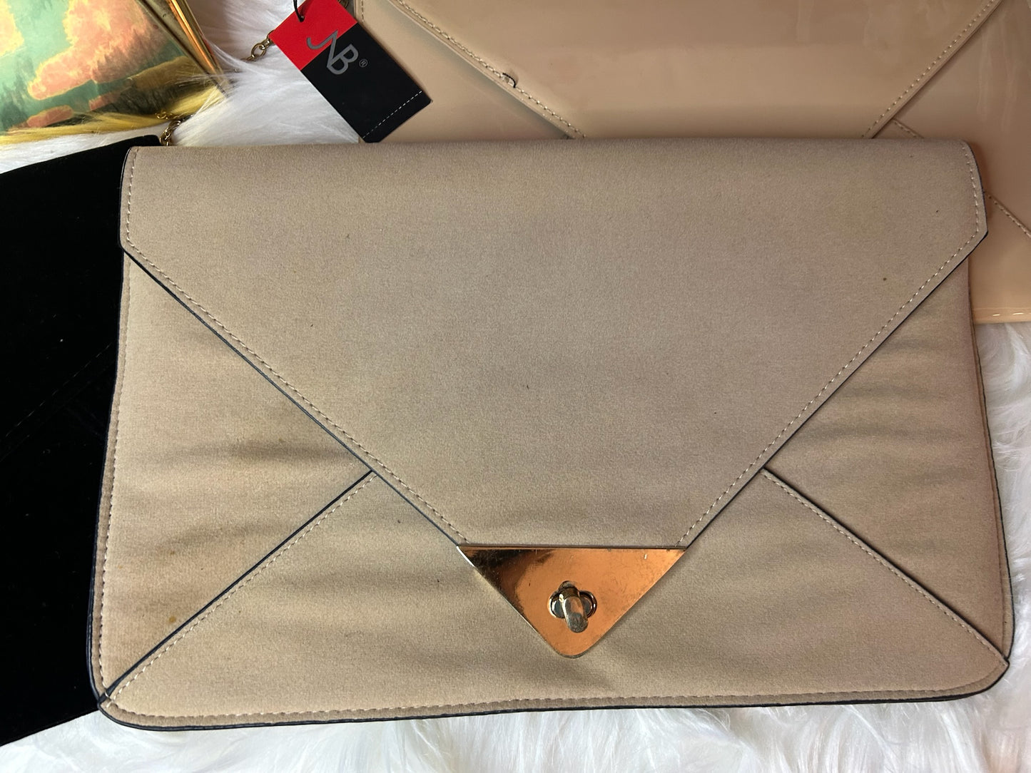Nude Envelope Clutch w/ Gold Accents