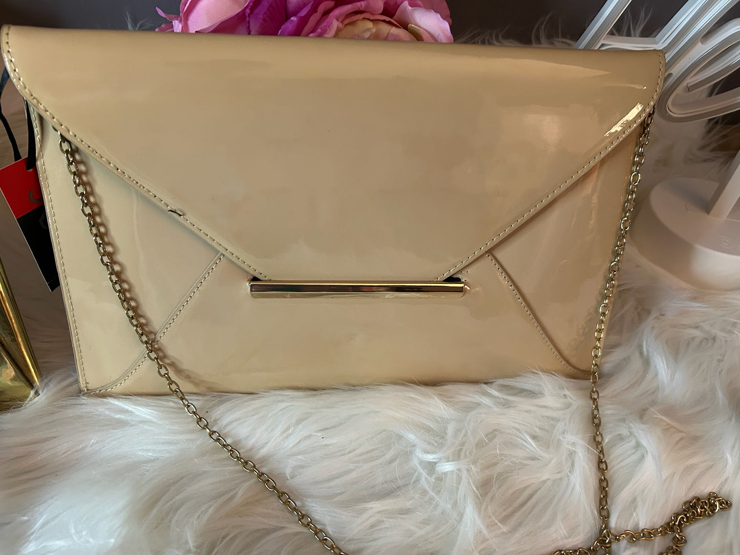 Nude Envelope Clutch w/ Gold Accents