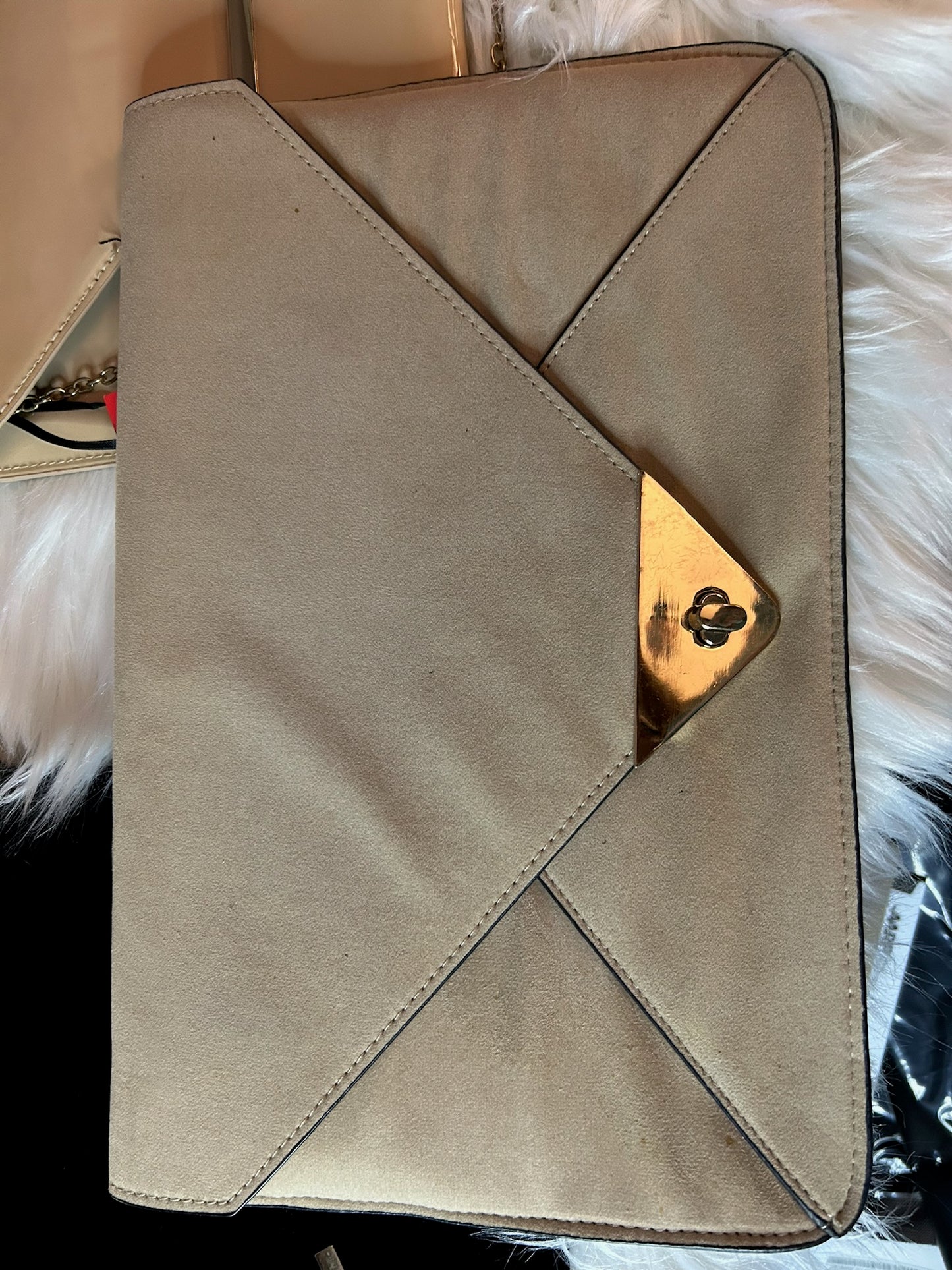 Nude Envelope Clutch w/ Gold Accents