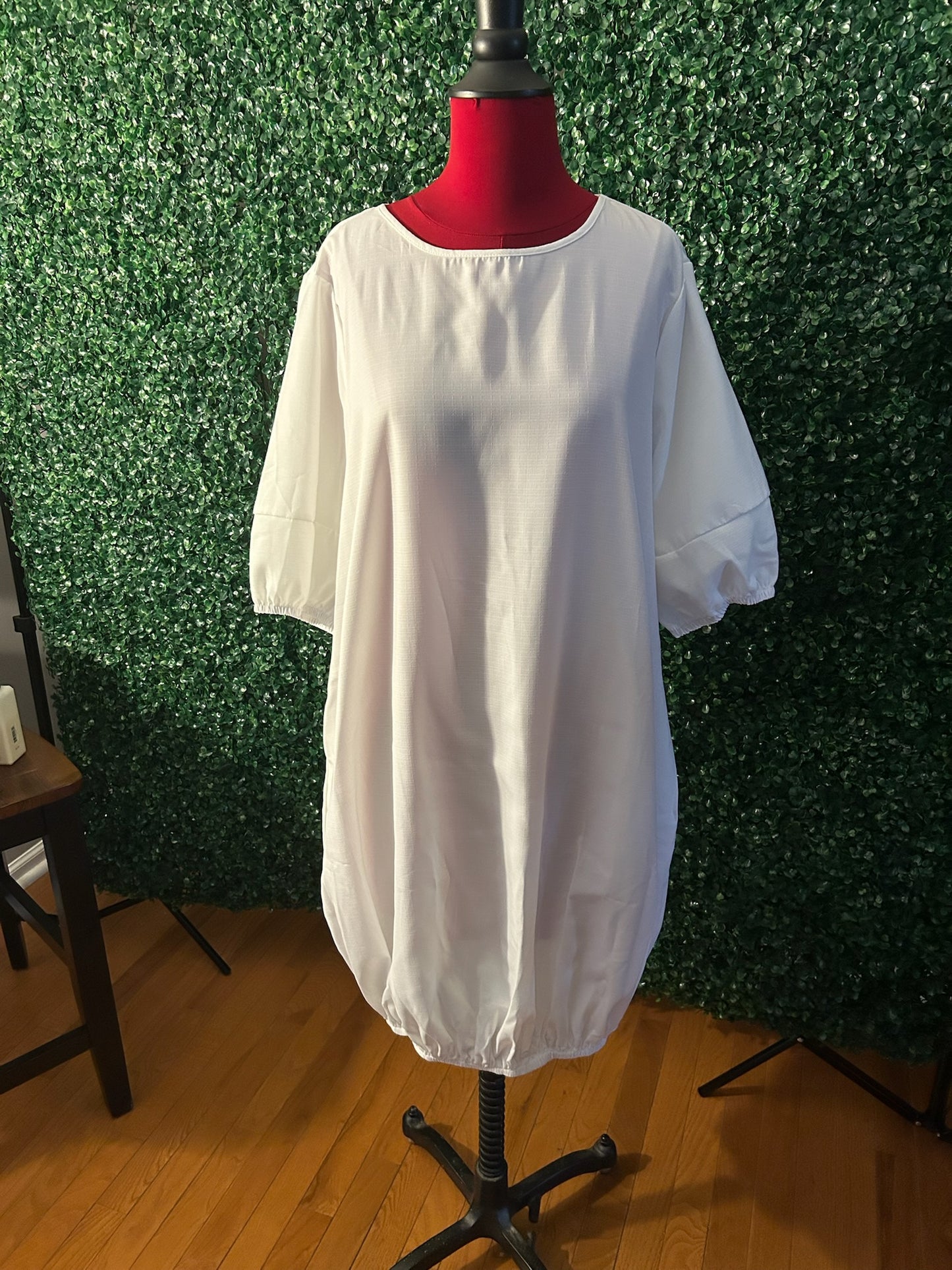 Shein Curve Balloon White Dress