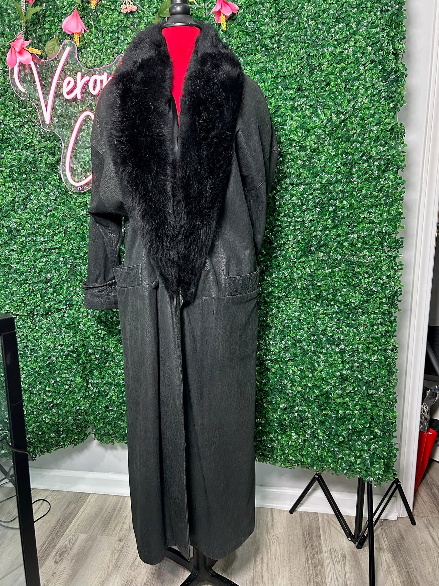 Avanti Black Leather Trench