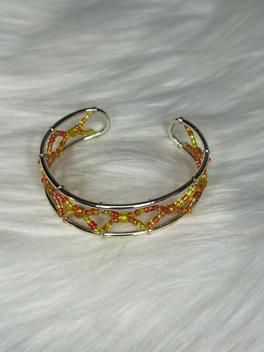 Yellow and Orange Beaded Cuff