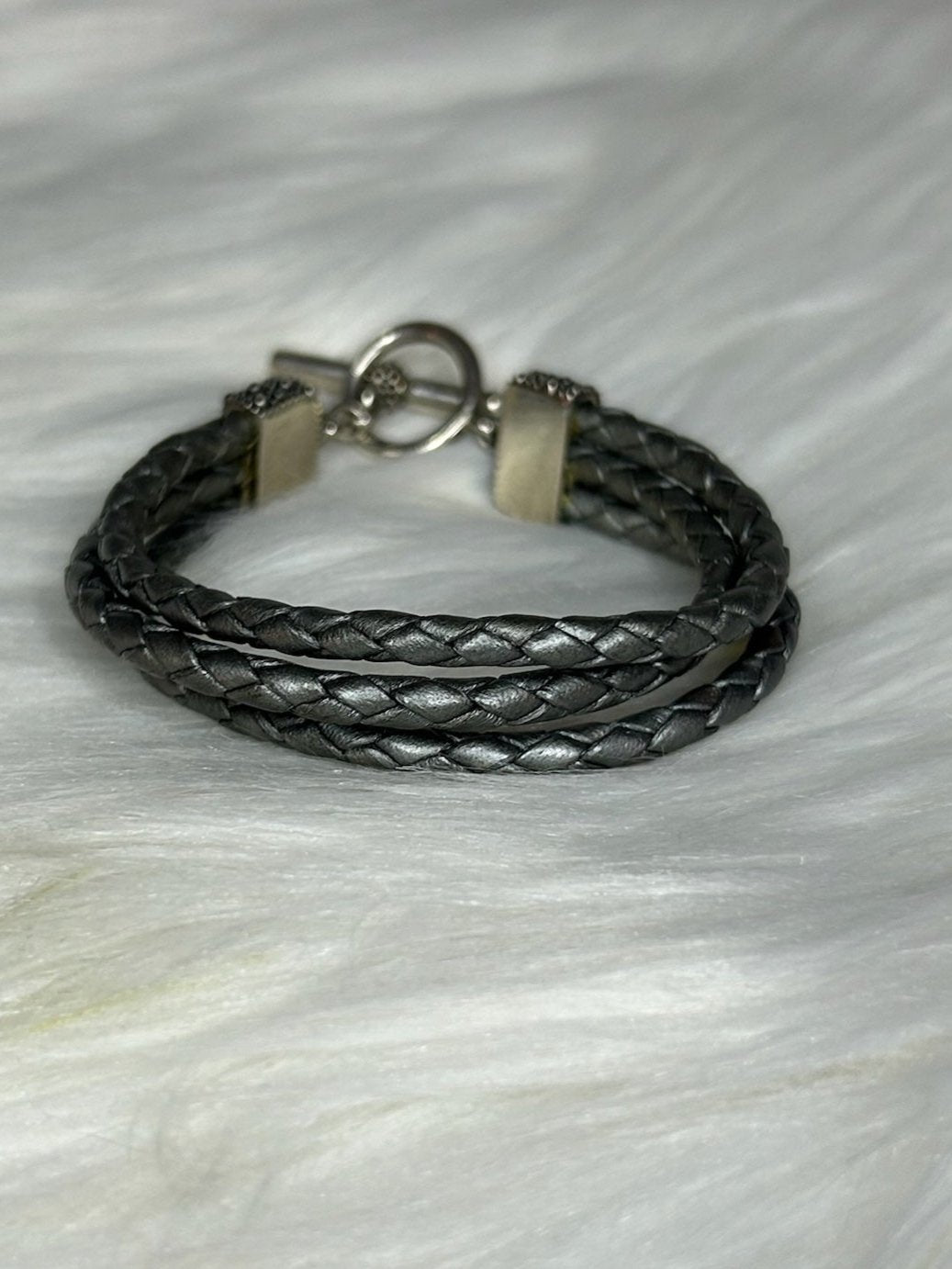 Silver Braided Leather Cuff