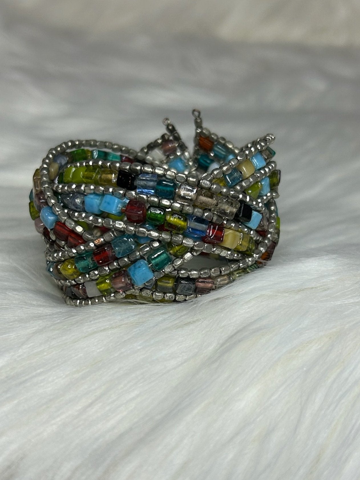 Multi-colored beaded cuff