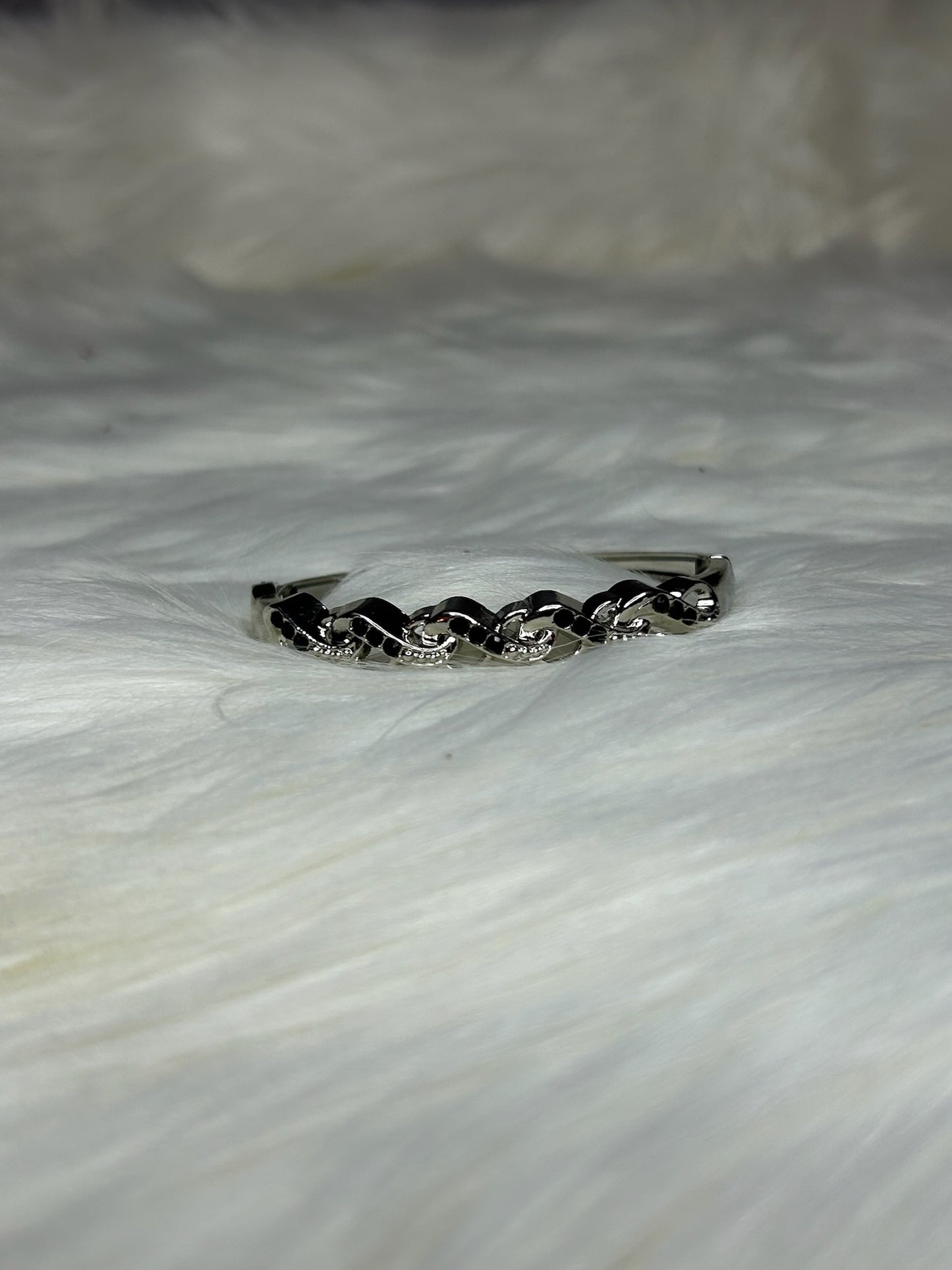 Silver and Black Circular Ring and bracelet