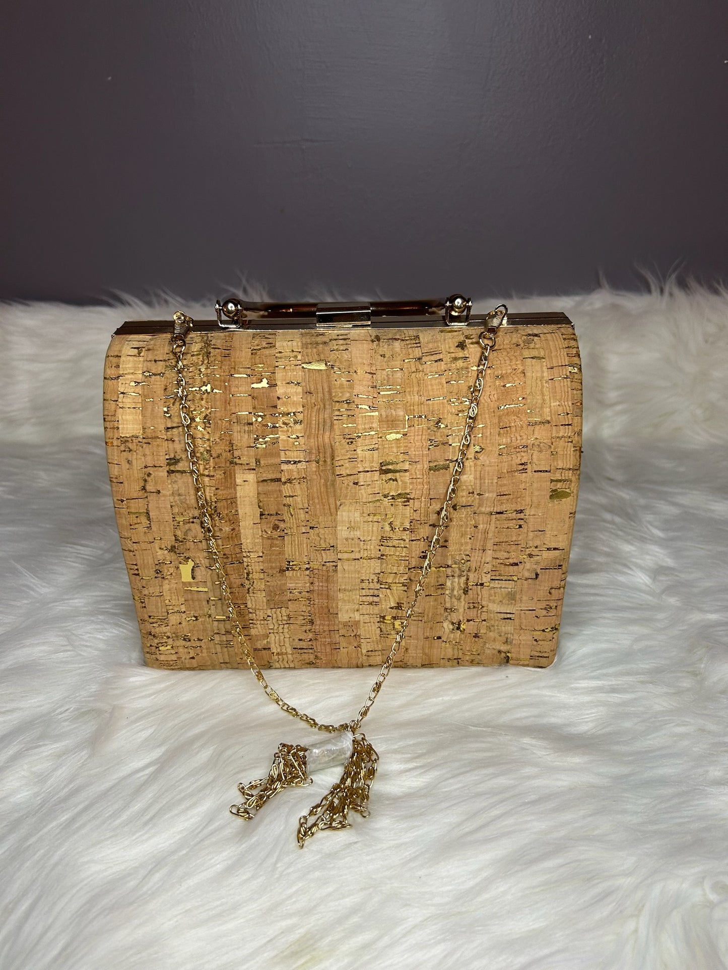 Cork and Gold Tone Purse