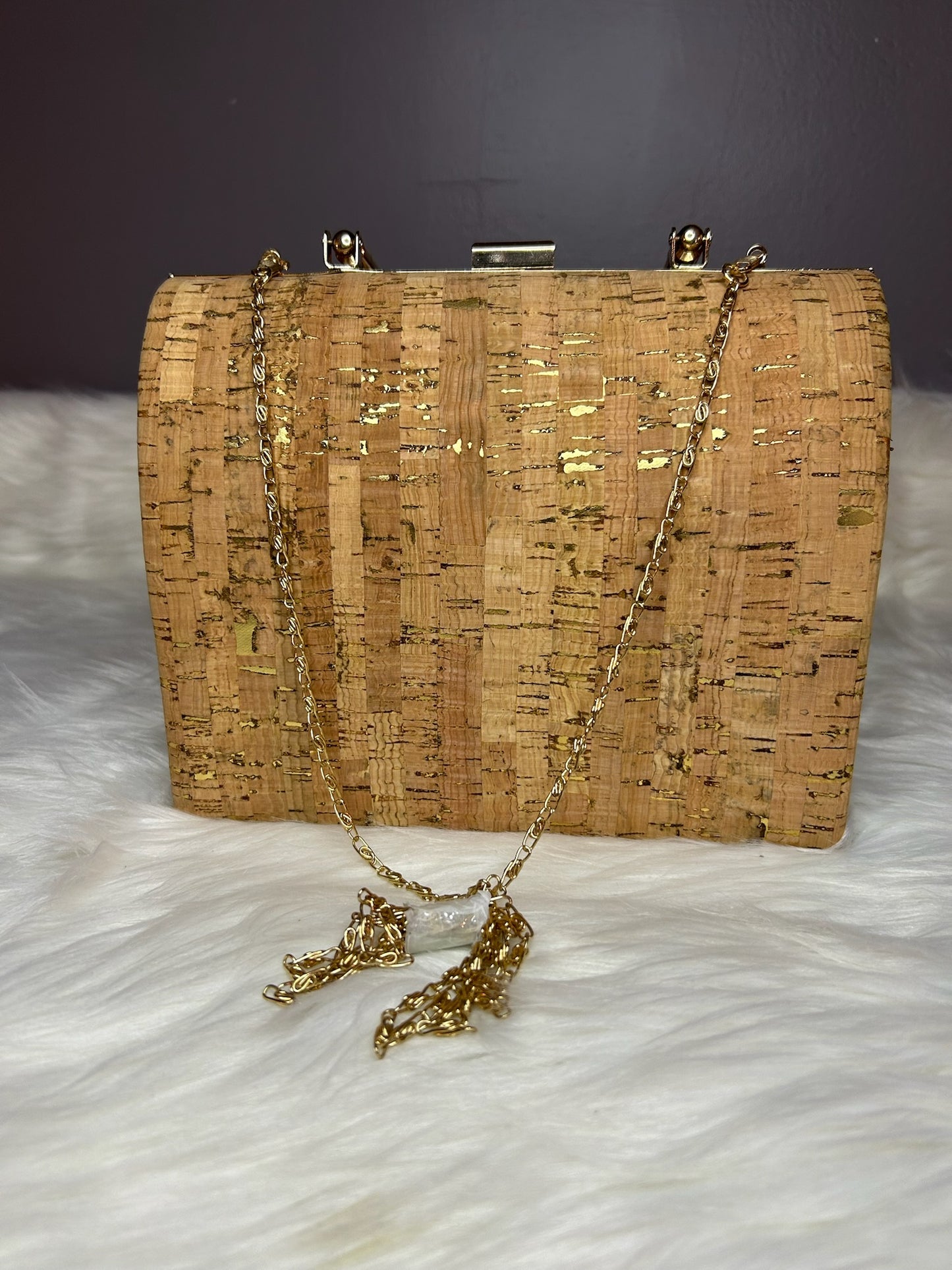 Cork and Gold Tone Purse