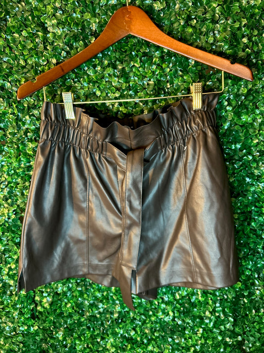 Chocolate Brown Faux Leather Shorts